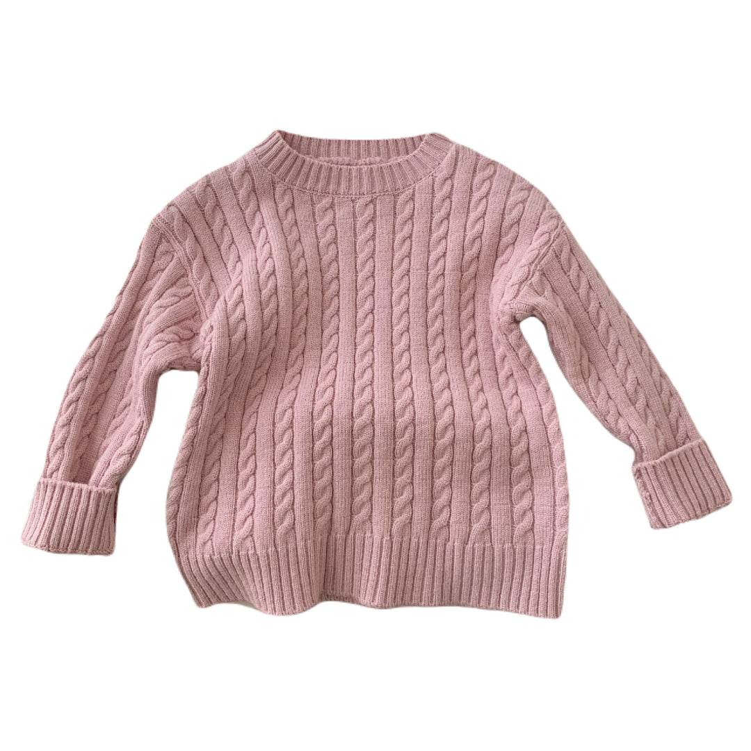 Baby Girl Top with Boat Neck and Cable Knit Print - Pink